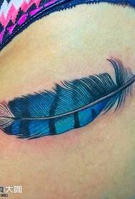 Patrón de tatuaje de pluma azul de pierna