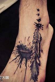 foot black feather tattoo pattern