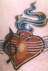 Arm color music heart and flame tattoo picture
