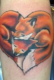 Leg colored curly fox heart tattoo pattern