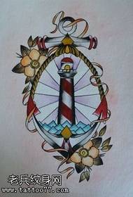 Manuscript painted lighthouse anchor tattoo pattern