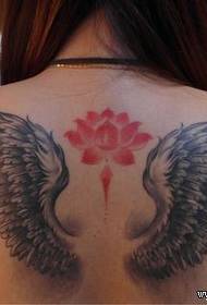 girls back popular beautiful black and white wings tattoo pattern