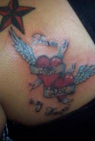 Shoulder color stars and wings tattoo pictures