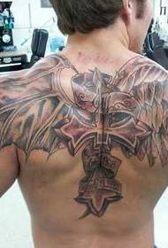 back handsome cross wings tattoo pattern