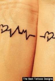 Couple arm on black line creative literary cardiogram tattoo picture