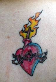 Burning heart and cross tattoo pattern