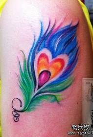 a colorful feather tattoo pattern with arms