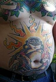 Belly Happy Maitreya Buddha And sun tattoo patroon