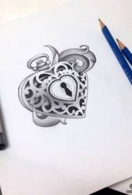 Europos ir Amerikos širdies formos užrakto tatuiruotės modelio rankraštis