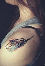 European and American ink line feather tattoo pattern