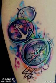 Calf watercolor anchor timepiece tattoo pattern