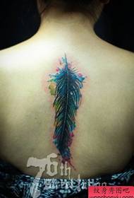 girls back Beautifully popular colored feather tattoo pattern