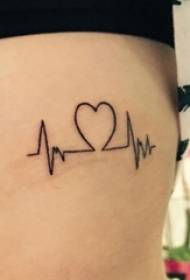 Female side waist on black line creative literary cardiogram tattoo picture