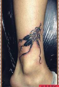 girls legs popular fine feather tattoo pattern