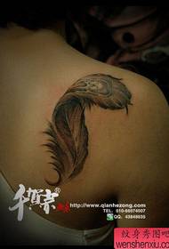 girls shoulders beautiful black and white feather tattoo pattern