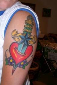 Farebné dýky bodli tetovanie do srdca a kvetov
