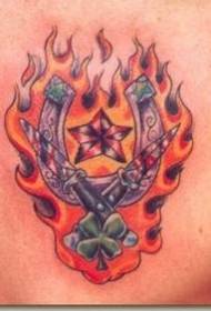 Back colored burning horseshoe tattoo pattern