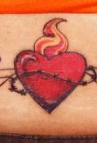 Waist colored pattern with burning heart tattoo pictures