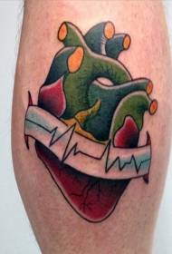 Patron de tatouage coeur couleur vieux jambes