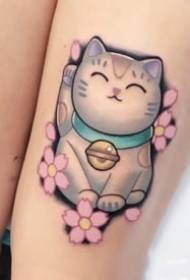 Kelompok lucu gambar tato tato kucing beruntung