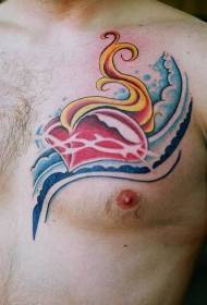 Heart tattoo pattern in chest colored flame