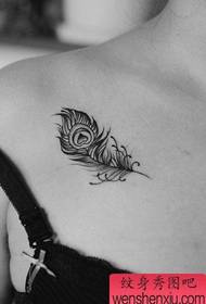 beautiful girl chest feather tattoo pattern