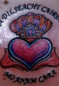 Back colored love with crown tattoo pattern