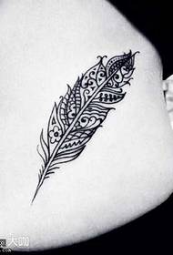 Waist black personality feather tattoo pattern