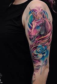 Big Arm Color Star Unicorn Tattoo Pattern