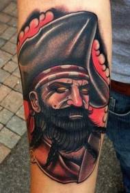 pirate and triangle hat painted arm tattoo pattern