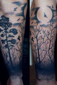 arm black moon and forest tattoo pattern