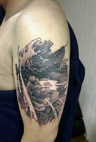 un modello di tatuaggio a braccio di serpente nascosto tra i fiori
