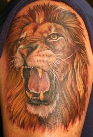 Big arm roaring lion head color tattoo pattern