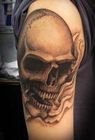 patrón de tatuaje gris negro realista cráneo humano de grandes manos
