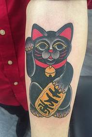 cute black beckoning cat tattoo picture on left hand arm