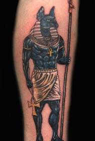 Egipta Anubis idolo kolora brako tatuaje ŝablono