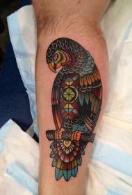 arm color block pieced parrot tattoo pattern