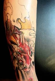 lively and beautiful arm red squid tattoo pattern