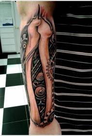 Arm 3D Mechanical and Skeletal Tattoo Pattern