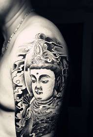 arm old traditional black and white Buddha tattoo pattern