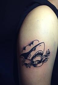 arm a mini black and white small shark tattoo pattern