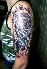 Patrón de tatuaje mecánico biomecánico en el brazo