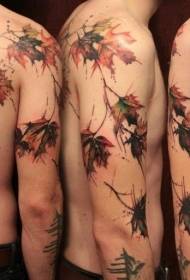 arm and back super realistic maple leaf color tattoo pattern