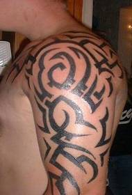 male left hand big arm to shoulder handsome black tribal totem tattoo picture