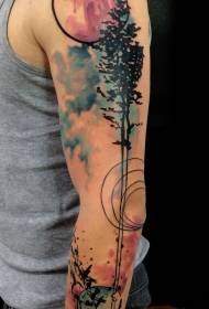 watercolor tree splash on the arm tattoo pattern