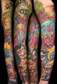 arm colored zombies and skull tattoo designs