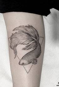 arm goldfish sting tattoo geometric pattern