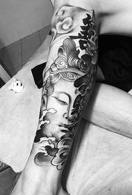 Exquisite arm black gray Buddha statue tattoo pattern