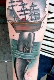 arm old school whale and sailboat tattoo pattern