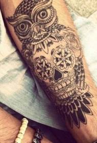 black owl on the arm skull tattoo pattern